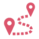 Icon with two rose location pins connected by a dashed line.